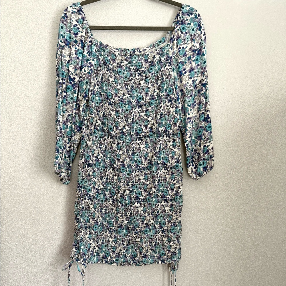 Jessica Simpson Blue and White Ruched Bodycon Dress